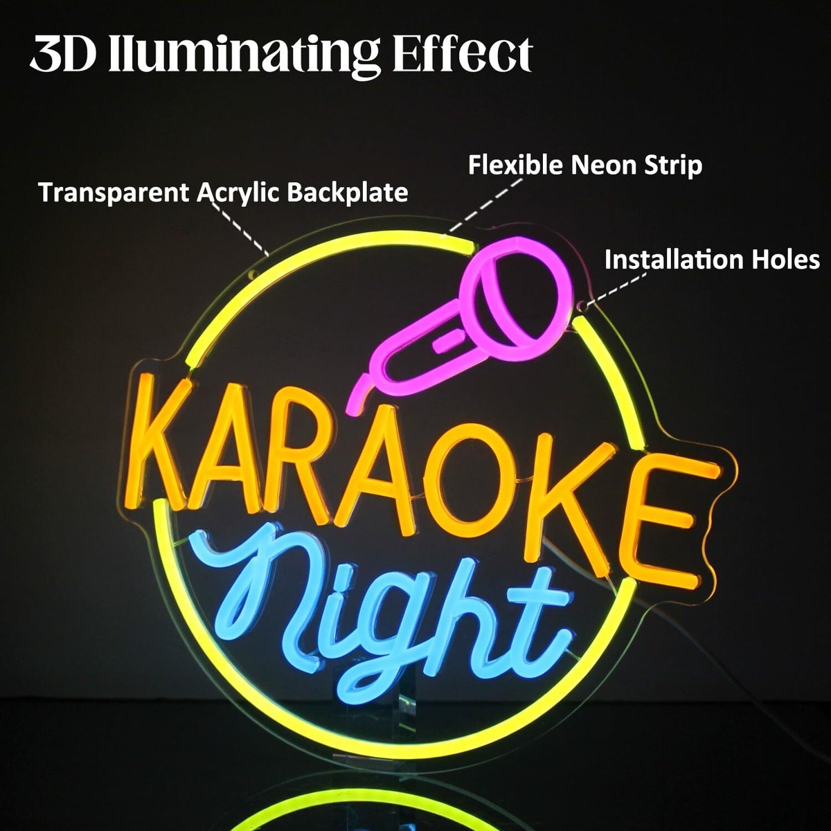 Karaoke Night Neon Sign Music Room Decor Bar LED Blue Orange
