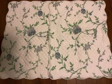 Pair The Company Store QUEEN QUILTED PILLOW SHAMS Floral blue green White cotton