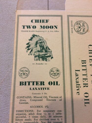 CHIEF TWO MOON BITTER OIL  NEW OLD STOCK BOX WATERBURY CT Quack medical - 第 1/11 張圖片