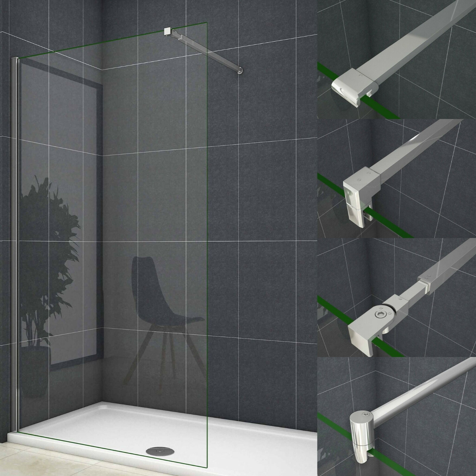 8/10mm Walk in Dusche 30-160cm Duschtrennwand Duschabtrennung mit ESG NANO glas