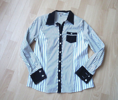 Olivia Damen Langarm Bluse Gr 38 Schwarz Weiß