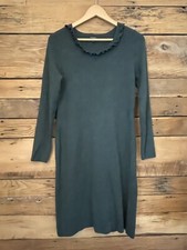 Womens Talbots Long Sleeve Sweater Dress Sz M Green Ruffle Neck Classic 