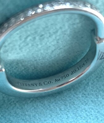 Tiffany & Co Diamond White Gold 750 Lock Wedding Band Ring 6.75