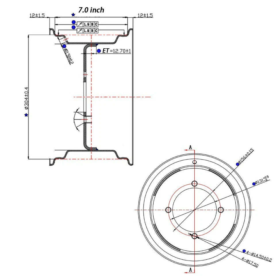 1 Set 12x7 Rim Wheel 12" 4/156 4+3 for Polaris Sportsman Ranger RZR ACE Steel - Изображение 2 из 4