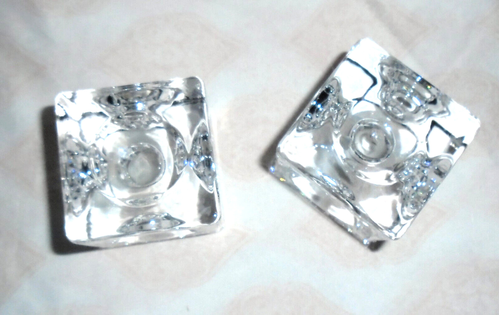 Ice Cube Hand Blown Glass Candle Holders Taper 2",  Set of 2