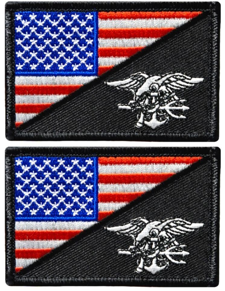 Navy Seal Trident USA Flag Embroidered Morale Patch | 2PC HOOK BACKING 3"x2"