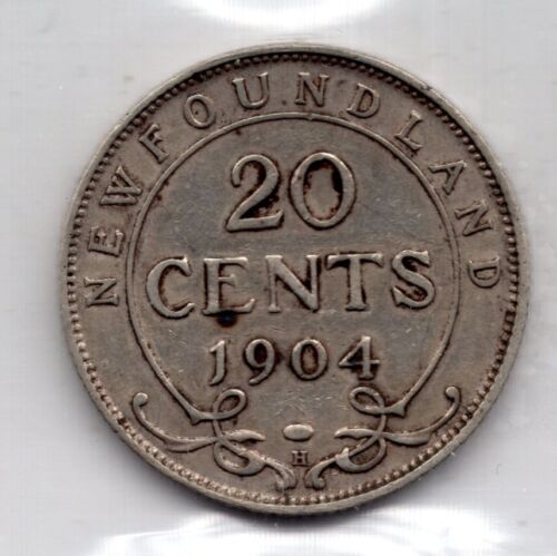 1904 H Newfoundland 20 Cents Silver Coin - ICCS Graded VF20 - Afbeelding 1 van 2