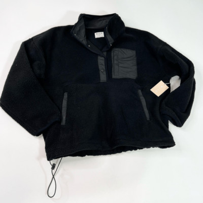 WILO Sweatshirt Women s Large Black Fleece Pullover Snaps Adjustable waist NEW