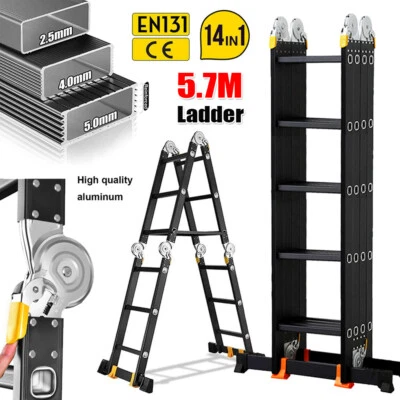 5.7M Folding Combination Ladder 4x5 Rungs Multi-Purpose Ladder Extendable Steps