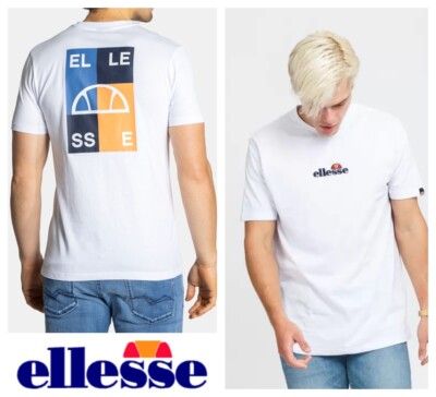 ellesse Herren T-Shirt Weiß Logo Sport Tee Baumwolle Crew Top XXL Übergröße Freizeit