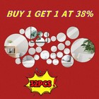 32PCS Round Mirror Tiles Wall Stickers Self Adhesive Decor Stick On Art Home UK