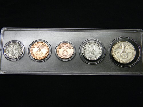 WW2 German Silve Coins Set with Secure Display Case Historical WW2 Artifacts