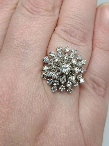 4Ct Round Cut Simulated Diamond Cluster Engagement Ring 14K White Gold Plated