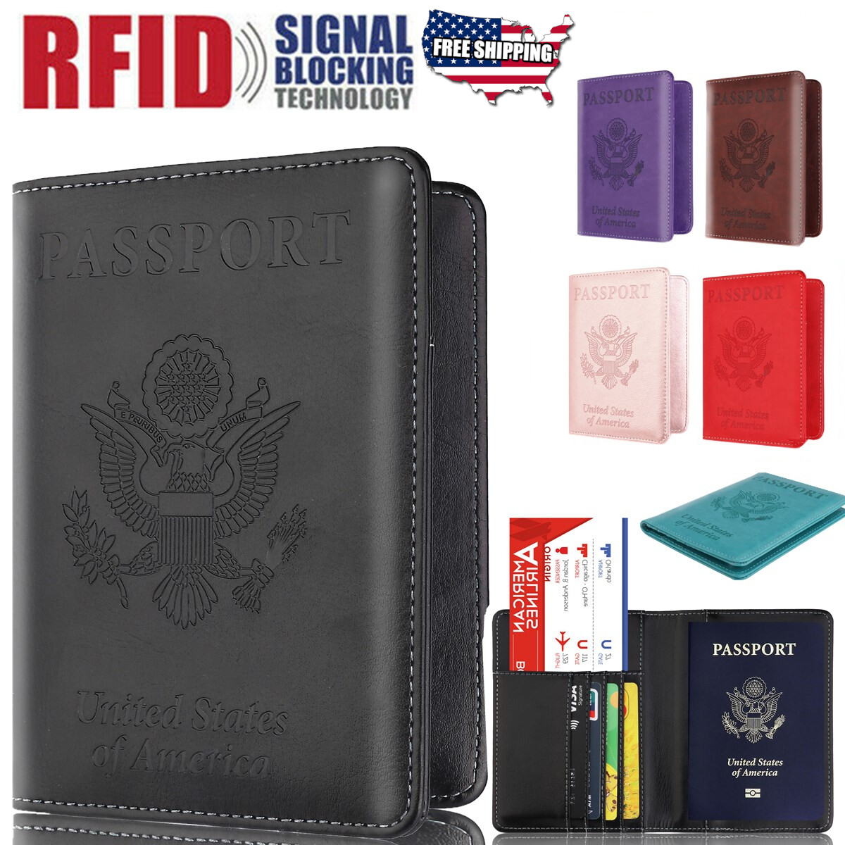 Slim RFID-Blocking Leather Passport Holder with ID Card Slot for Travel  -image