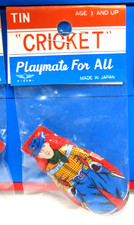 1950's tin 2.5" long COWBOY cricket clicker toy Japan by Aigami MINT in Package