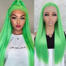 Women Long Straight 13x4 Frontal Lace Wigs Synthetic Hair Heat Resistant Green