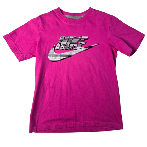 Nike Girls Pink Tshirt SM Tribal Logo Short Sleeve Activewear Athletic Crew Neck