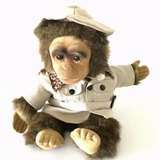 Vintage 1994 Hosung Chimp Monkey Puppet Plush Baby Outfit with Hat Cap