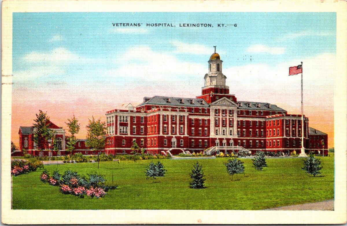 Louisville Kentucky~US Flag @ US Veterans Administration Hospital~Vintage  Postca