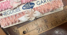 vintage bridal garter rayon cotton peach satin 1pc made in USA