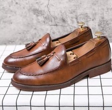 Mens Faux Leather Tassel Slippers Work Loafers Wedding Dress Shoes