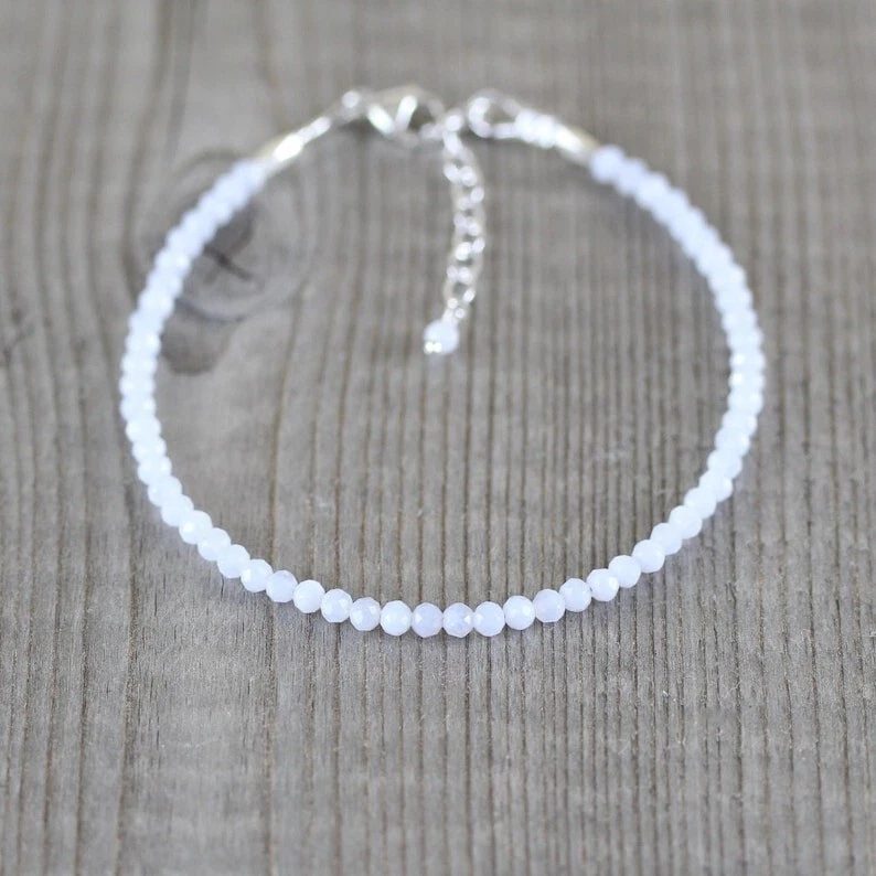 A++ Zarte blaue Spitze Achat facettierte runde Edelstein Perlen Damen Armbänd... - Bild 4 von 4