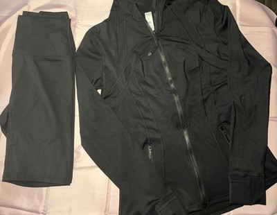Lululemon Black Stretch Full Zip Tracksuit Set Jacket & Shorts Women s Size 8