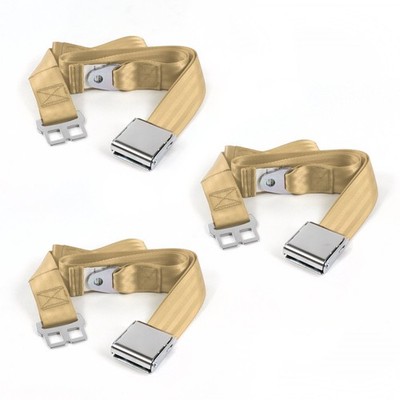 Chevy II 1962-1965 Airplane 2pt Tan Lap Bench Seat Belt Kit - 3 Belts SafTboy  