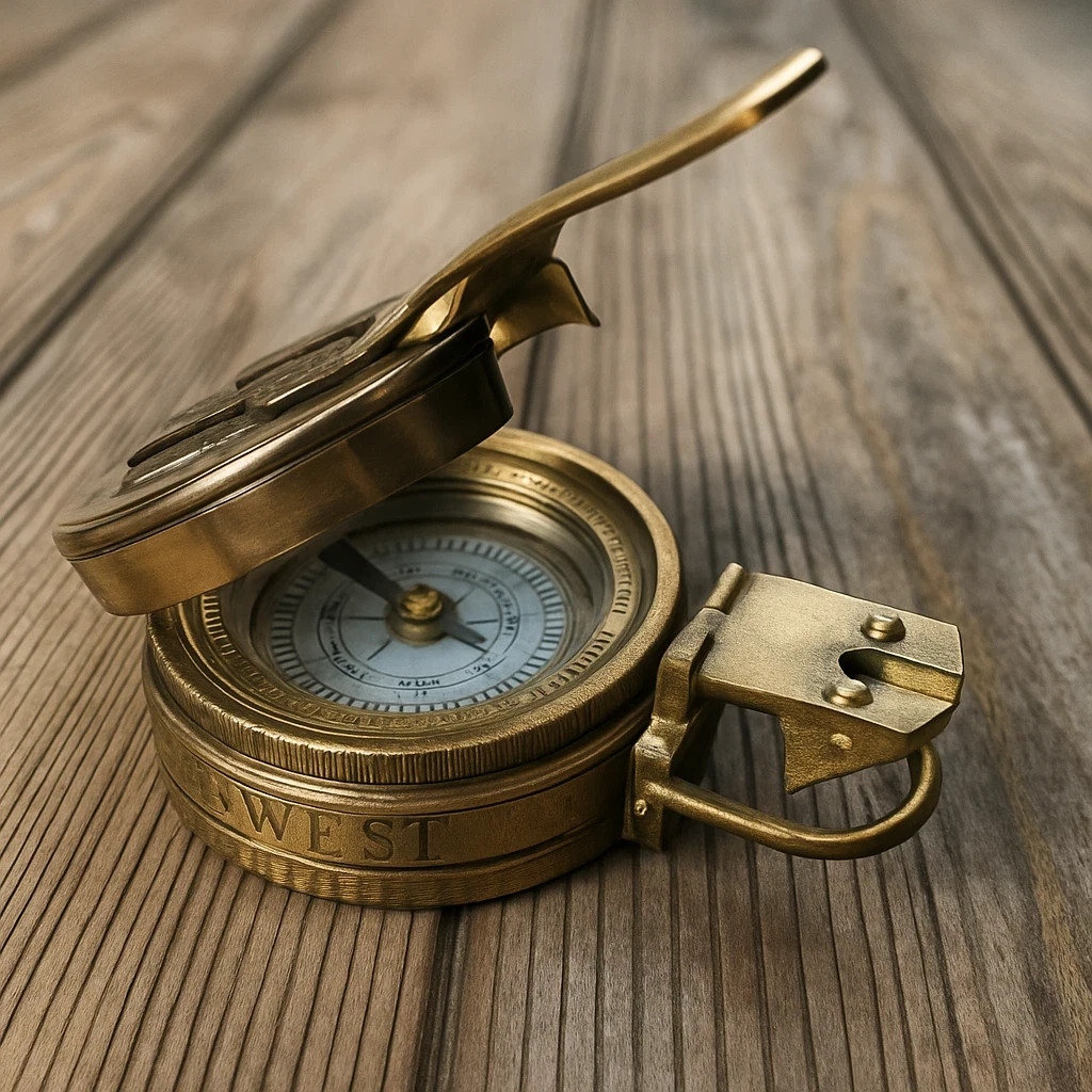 Vintage Polished Brass WWII Antique Working Military Pocket Compass Gift