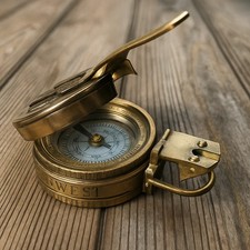 Vintage Polished Brass WWII Antique Working Military Pocket Compass Gift