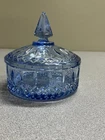 Vintage Indiana Glass Diamond Point Ice Blue Candy Nut Dish With Lid H 7 W 6