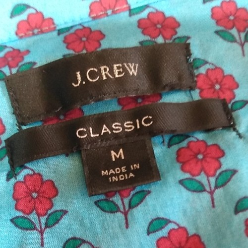 ** J. Crew Re-imagined Blue Button-up Floral Shirt wl/Pink Floral Accents M - Afbeelding 6 van 15