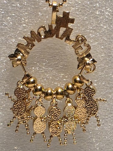 Vint #1 Grandma Charm Holder Pendant Necklace Gold Tone 7 Children Multi Colors - Bild 8 von 13