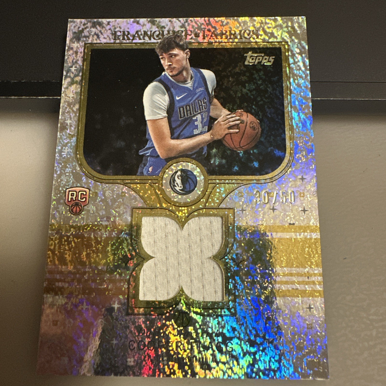 2025-26 Topps Cooper Flagg Franchise Fabrics # /50 Gold Glitter RC Mavericks