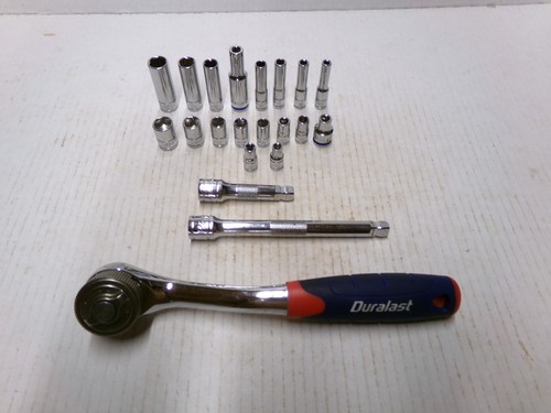 Duralast 21 Piece Socket Wrench 3/8" Drive Mxd Socket Extensions SAE Sockets