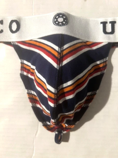 New MUNDO UNICO Mens Striped Cotton String Thong Bikini Brief Underwear sz L - Image 3 of 4