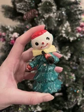 RARE Vintage Christmas Ucagco Ceramic Snowman Tree Body Smoking Pipe Bell