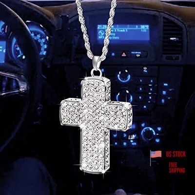 Bling Double-Sided Cross Car Accessories for Women - Crystal Diamond Silver