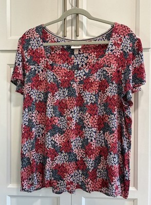 Knox Rose Ditsy Garden Floral Short Sleeve Blouse Top Plus Size XXL