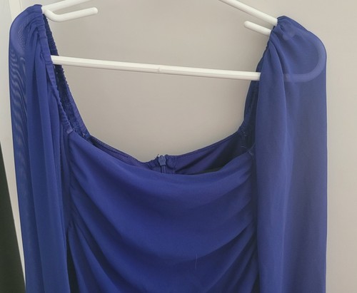 Bodycon-Minikleid Damen Small MEROKEETY Langarm Netz Rüschen blau Reißverschluss - Bild 3 von 8