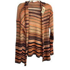 DARI Striped Open Front Cardigan Lightweight Sweater Womens Sz Large Hooded NWT.
