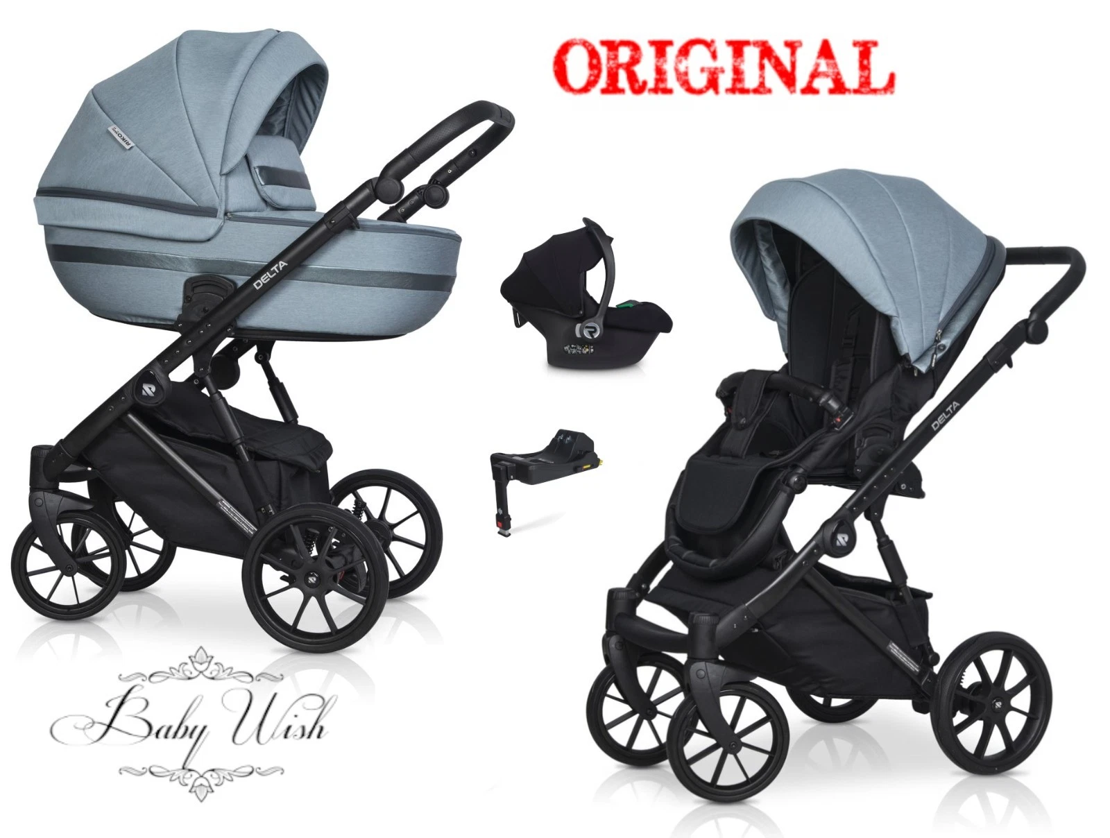 RIKO BASIC DELTA BABY PRAM 2in1 3in1 CARRYCOT + PUSHCHAIR + CAR SEAT