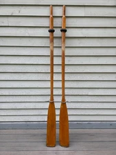 VINTAGE Old Wooden COPPER TIPS Oars Paddles with OARLOCKS  Measures 72"