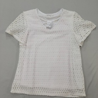 Westport Womens White Open Knit Lace Blouse Soft Romantic Coquette Size S Ballet