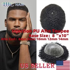 Hair Units For Black Men Afro Curl Toupee Human Hair System All PU Hairpiece Wig