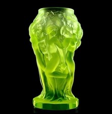 Uranium Vaseline Glass Art Deco Vase 1930' H.Hoffmann by Lalique