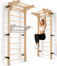 Swedish Ladder Wall Gym Wooden Stall Bars With Pull-up Bar-330lb