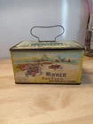 Vintage Winner cut plug tobacco tin  lunch box style race car sign,nice Original