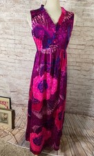 Vintage Liberty House Hawaiian Maxi Dress Pink Floral Neon Lilia USA Med
