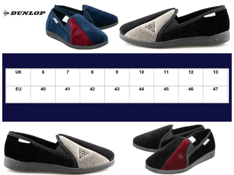 Mens Dunlop Full Slippers Velour Two-Tone Twin Gusset Comfy Warm Size 6-13 UK - Image 4 of 4